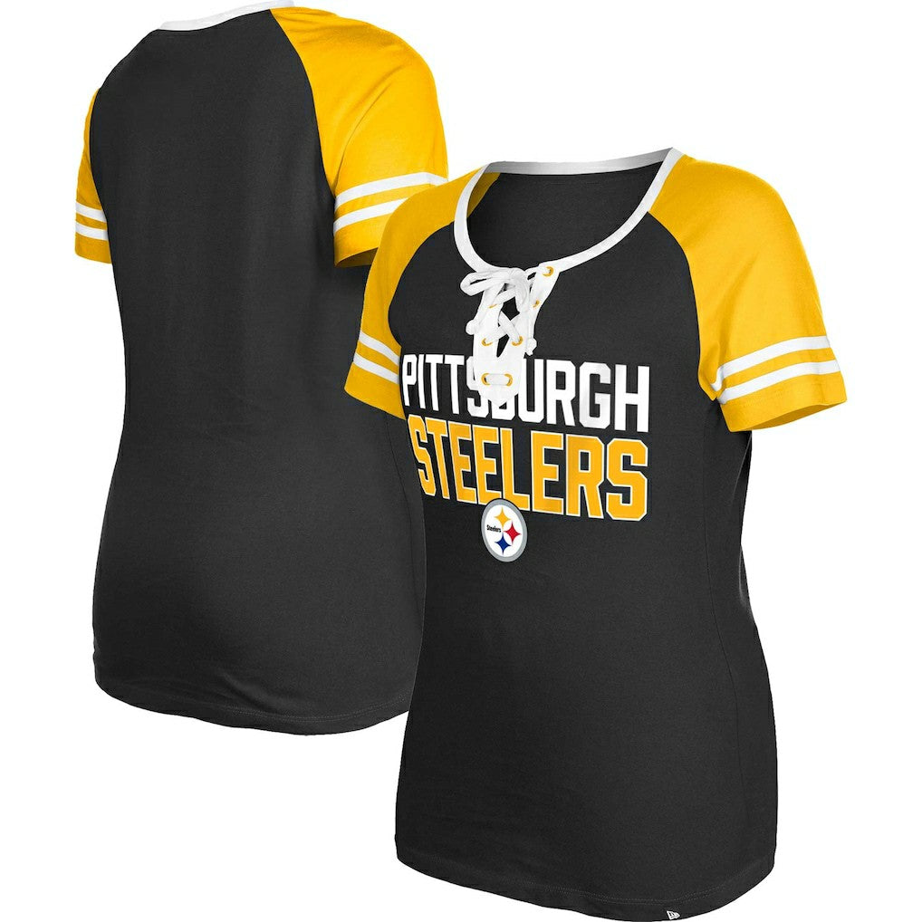 Pittsburgh Steelers Women's Raglan Lace-Up T-Shirt | NFL Hot