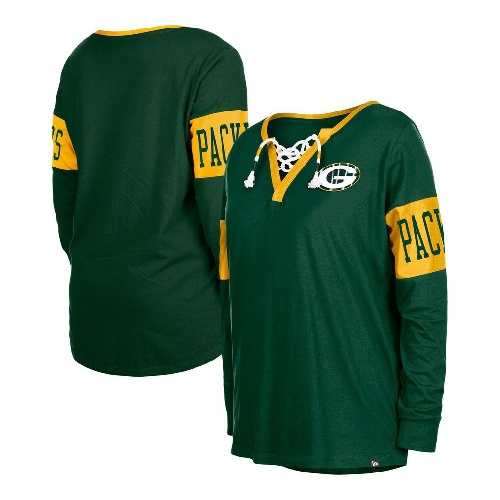 Green Bay Packers Women's Lace-Up Notch Neck Long Sleeve T-Shirt | NFL US