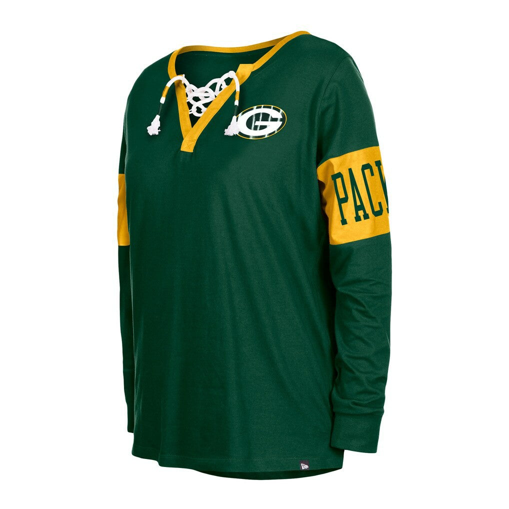 Green Bay Packers Women's Lace-Up Notch Neck Long Sleeve T-Shirt | NFL US
