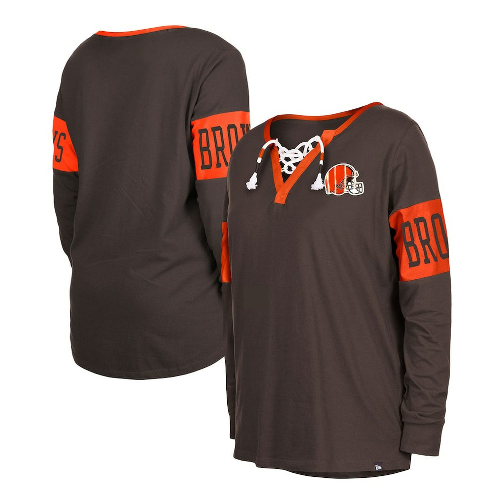 Cleveland Browns Women's Lace-Up Notch Neck Long Sleeve T-Shirt | NFL US