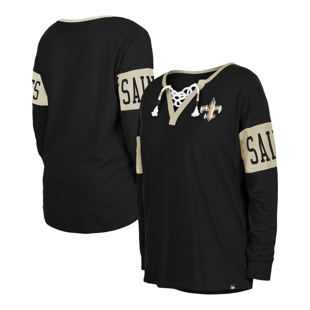 New Orleans Saints Women's Lace-Up Notch Neck Long Sleeve T-Shirt | NFL US