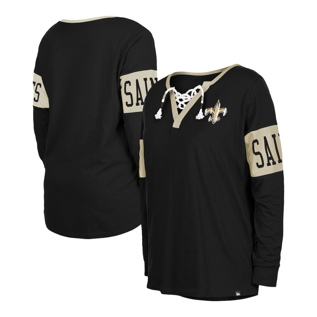 New Orleans Saints Women's Lace-Up Notch Neck Long Sleeve T-Shirt | NFL US