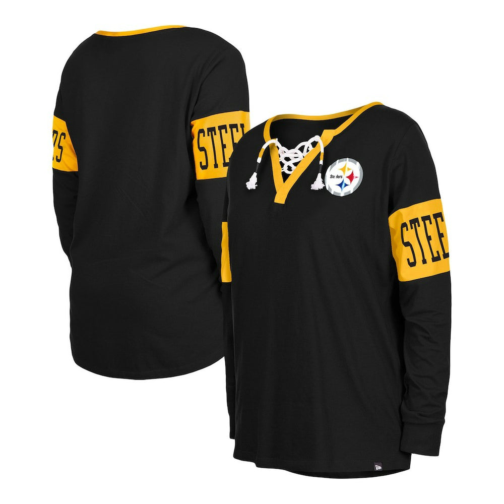 Pittsburgh Steelers Women's Lace-Up Notch Neck Long Sleeve T-Shirt | NFL On sale