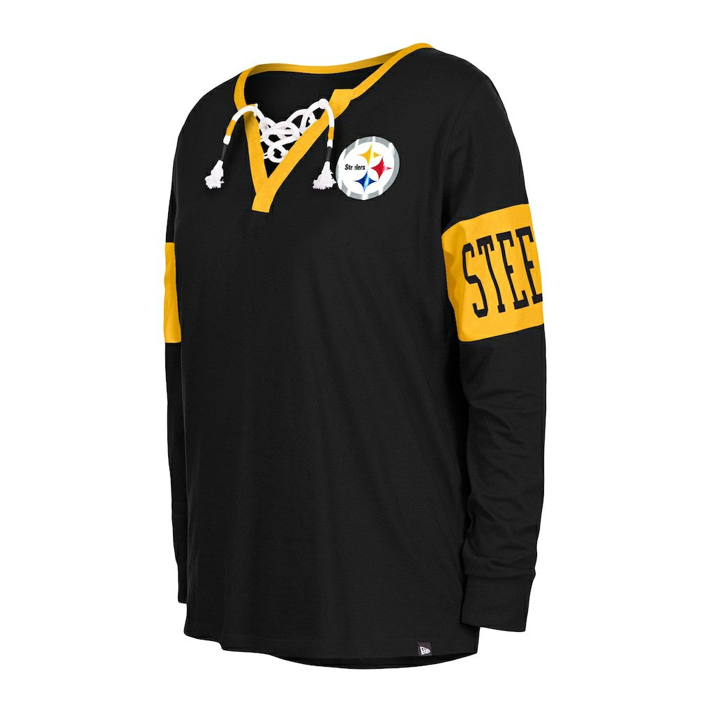 Pittsburgh Steelers Women's Lace-Up Notch Neck Long Sleeve T-Shirt | NFL On sale