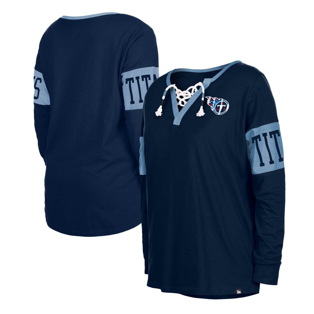 Tennessee Titans Women's Lace-Up Notch Neck Long Sleeve T-Shirt | NFL Discount
