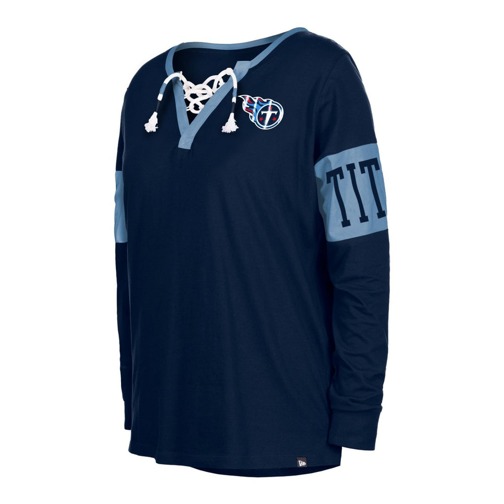 Tennessee Titans Women's Lace-Up Notch Neck Long Sleeve T-Shirt | NFL Discount