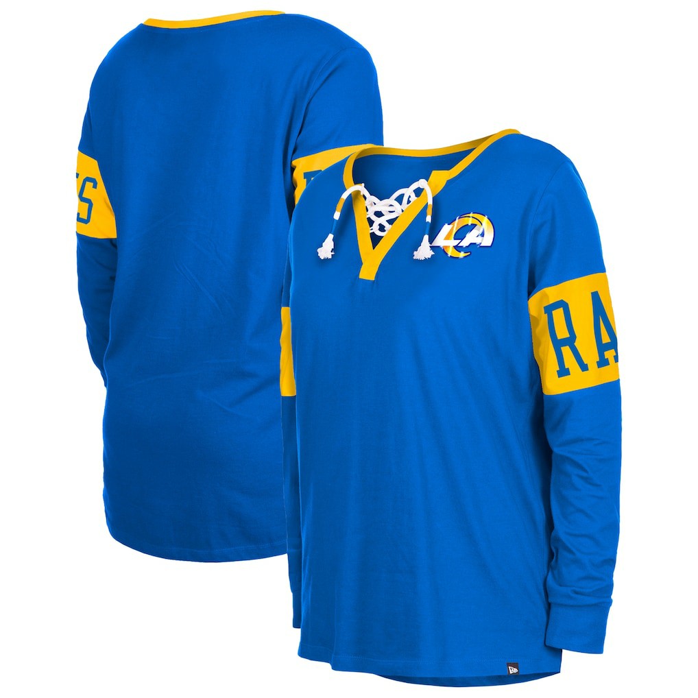 Los Angeles Rams Women's Lace-Up Notch Neck Long Sleeve T-Shirt | NFL Hot