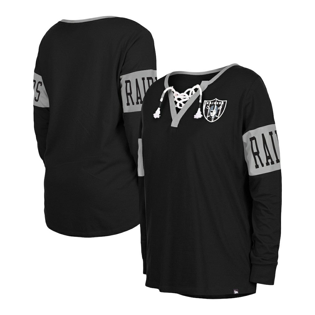 Las Vegas Raiders Women's Lace-Up Notch Neck Long Sleeve T-Shirt | NFL New