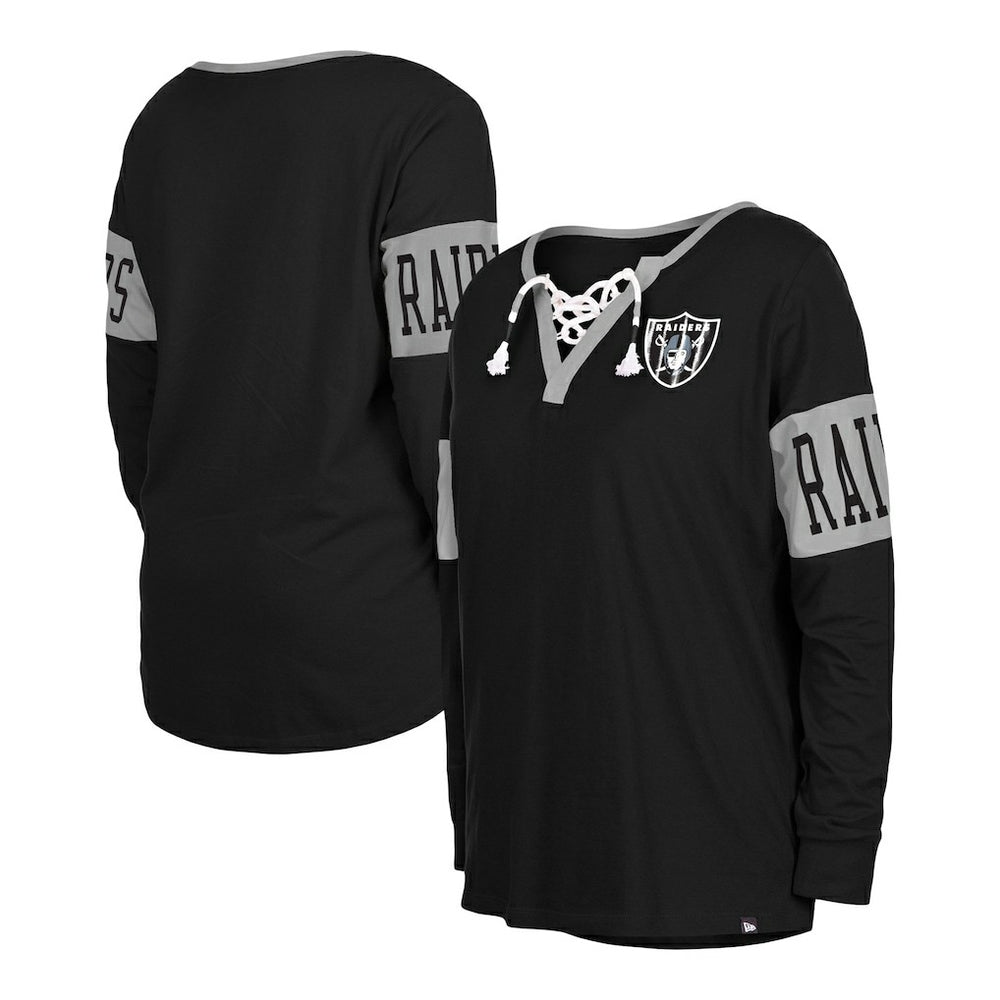 Las Vegas Raiders Women's Lace-Up Notch Neck Long Sleeve T-Shirt | NFL New