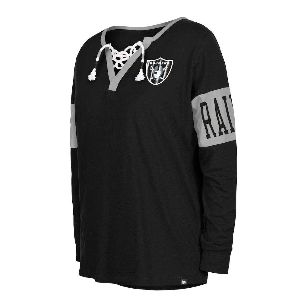 Las Vegas Raiders Women's Lace-Up Notch Neck Long Sleeve T-Shirt | NFL New