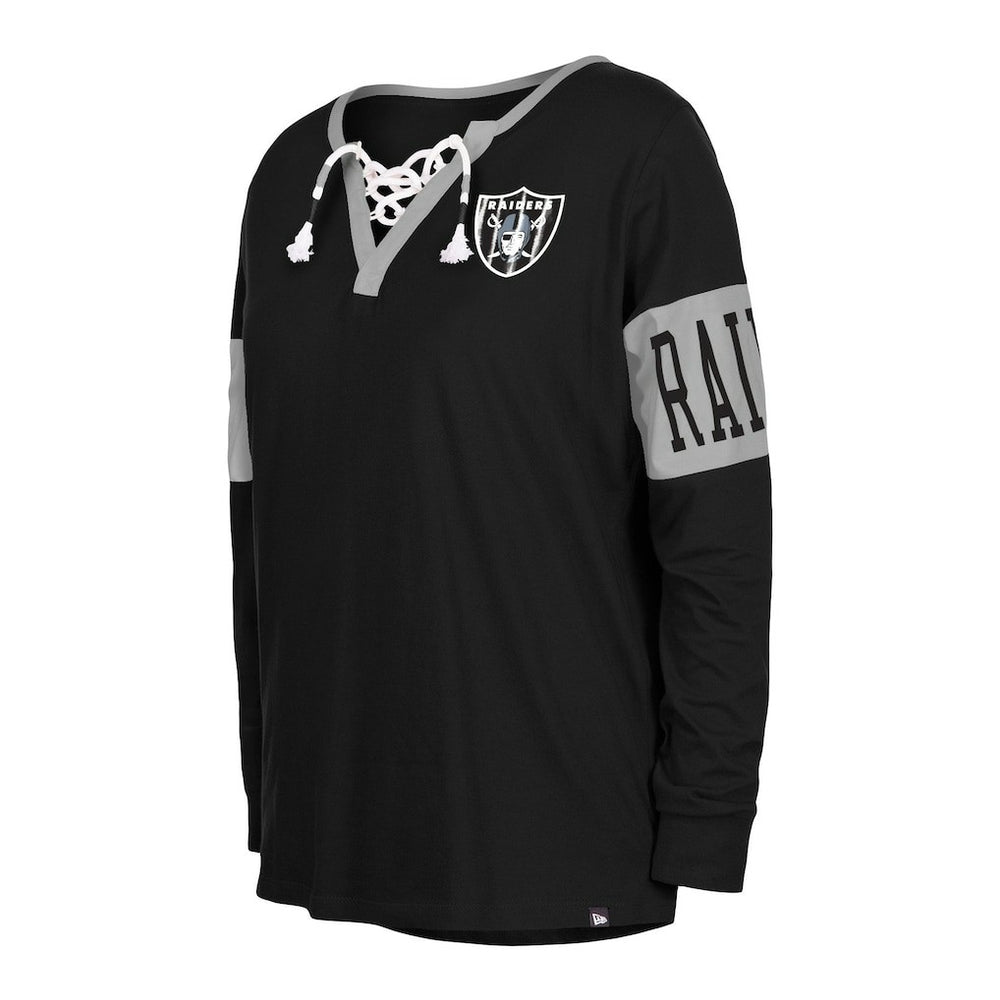 Las Vegas Raiders Women's Lace-Up Notch Neck Long Sleeve T-Shirt | NFL New