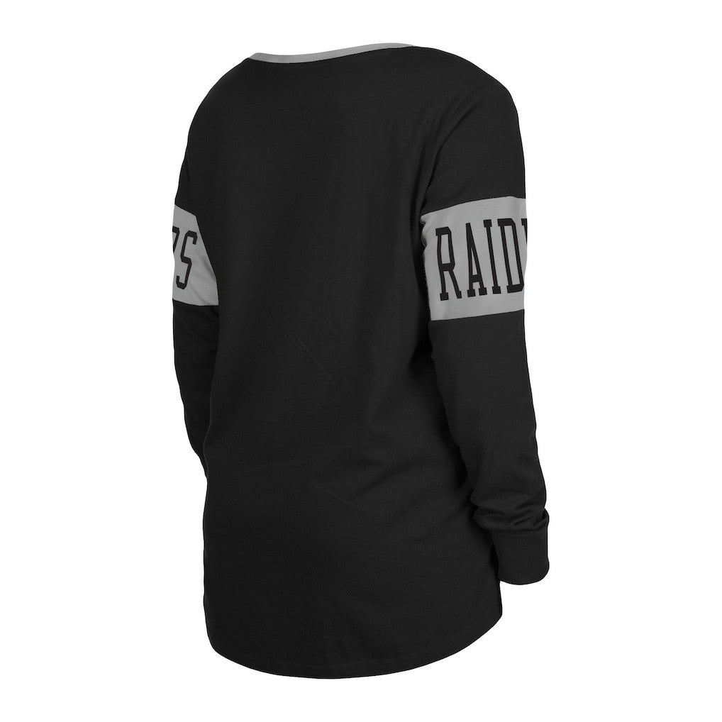 Las Vegas Raiders Women's Lace-Up Notch Neck Long Sleeve T-Shirt | NFL New
