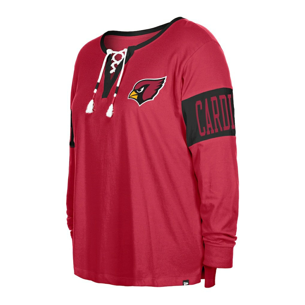 Arizona Cardinals Women's Plus Size Lace-Up Notch Neck Long Sleeve T-Shirt | NFL Outlet