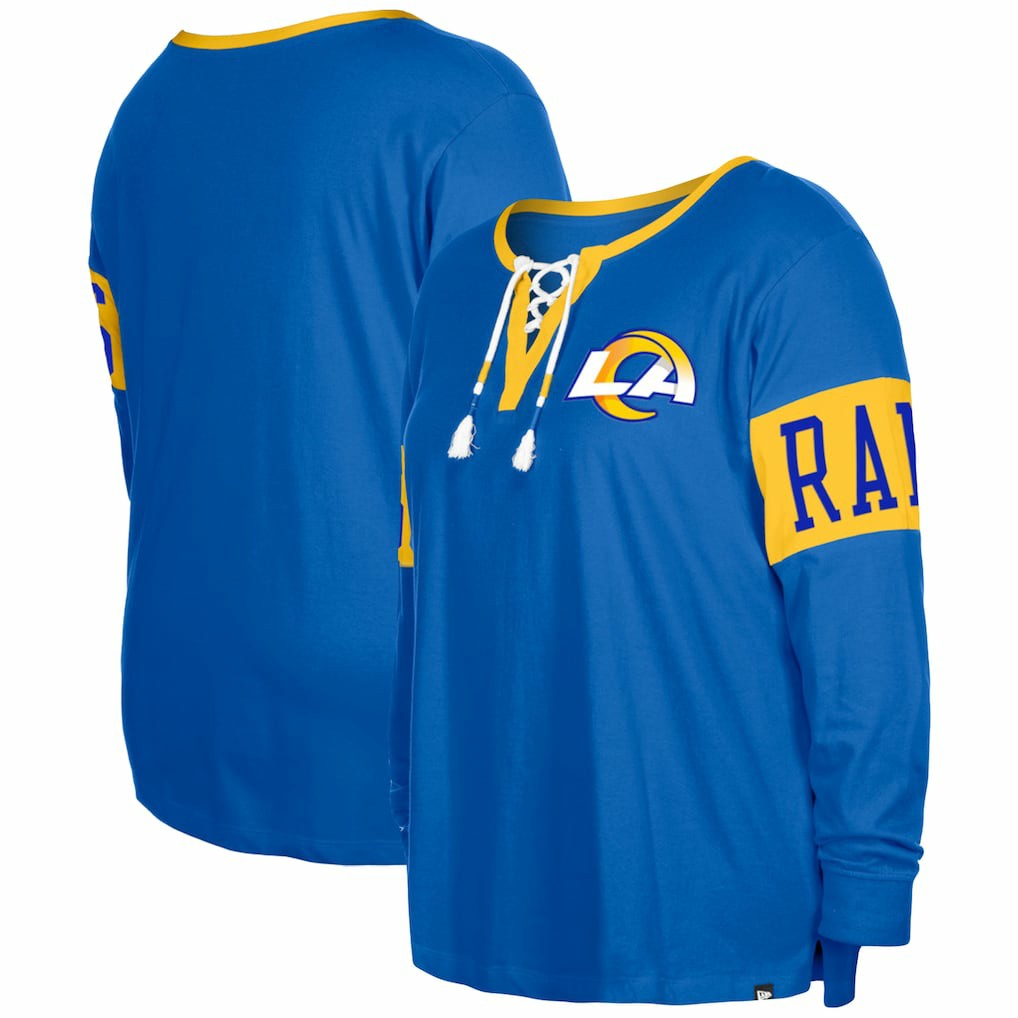 Los Angeles Rams Women's Plus Size Lace-Up Notch Neck Long Sleeve T-Shirt | NFL US