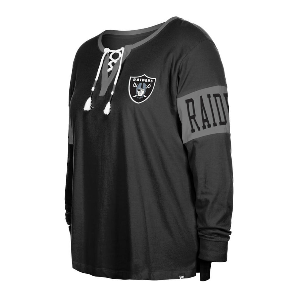 Las Vegas Raiders Women's Plus Size Lace-Up Notch Neck Long Sleeve T-Shirt | NFL Discount