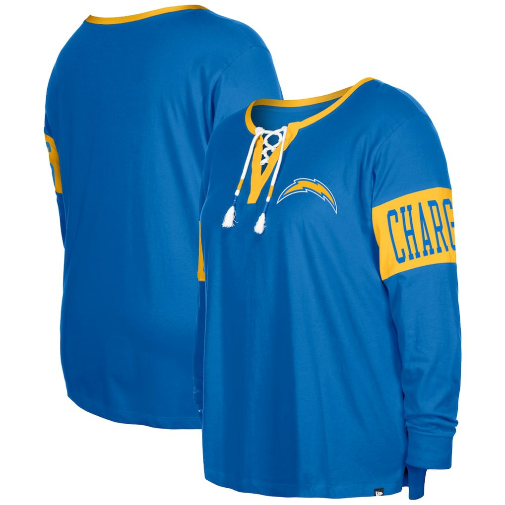 Los Angeles Chargers Women's Plus Size Lace-Up Notch Neck Long Sleeve T-Shirt | NFL Hot