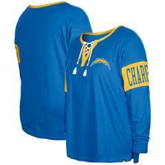 Los Angeles Chargers Women's Plus Size Lace-Up Notch Neck Long Sleeve T-Shirt | NFL Hot