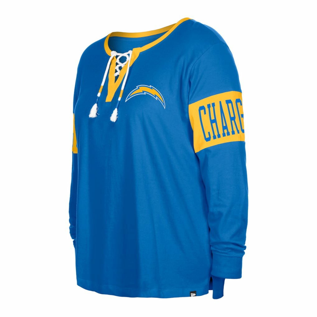 Los Angeles Chargers Women's Plus Size Lace-Up Notch Neck Long Sleeve T-Shirt | NFL Hot