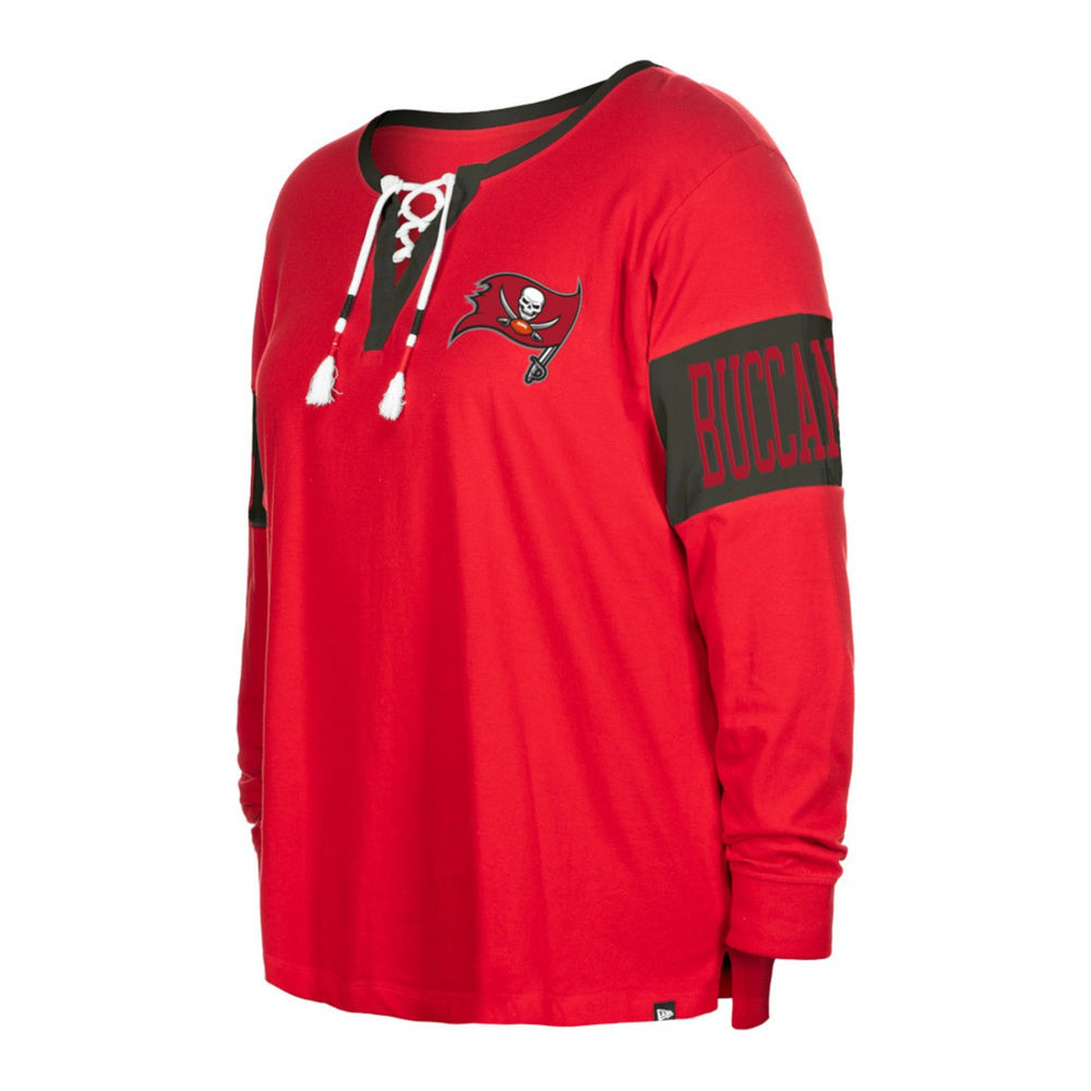 Tampa Bay Buccaneers Women's Plus Size Lace-Up Notch Neck Long Sleeve T-Shirt | NFL Sale