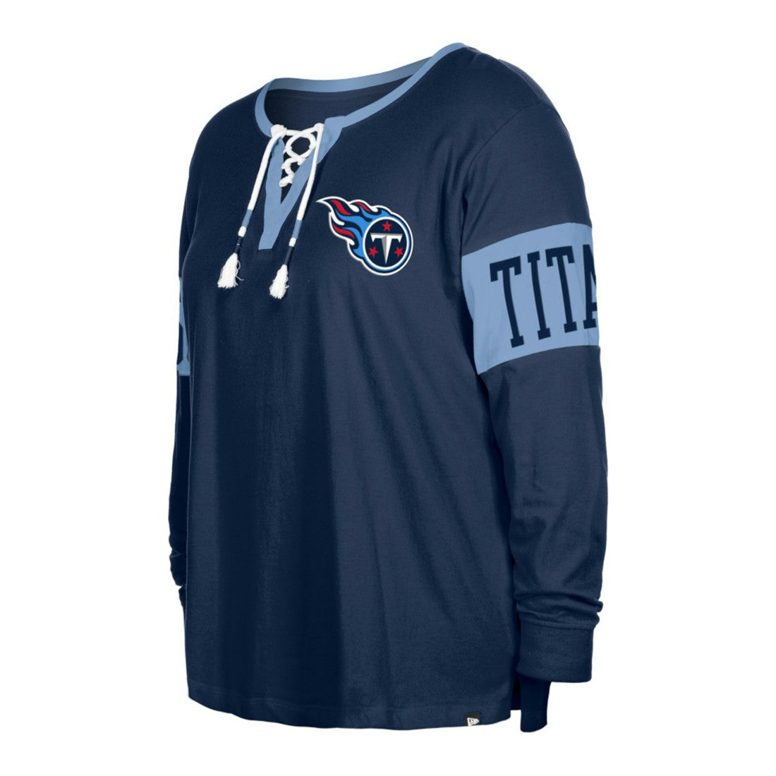 Tennessee Titans Women's Plus Size Lace-Up Notch Neck Long Sleeve T-Shirt | NFL Discount