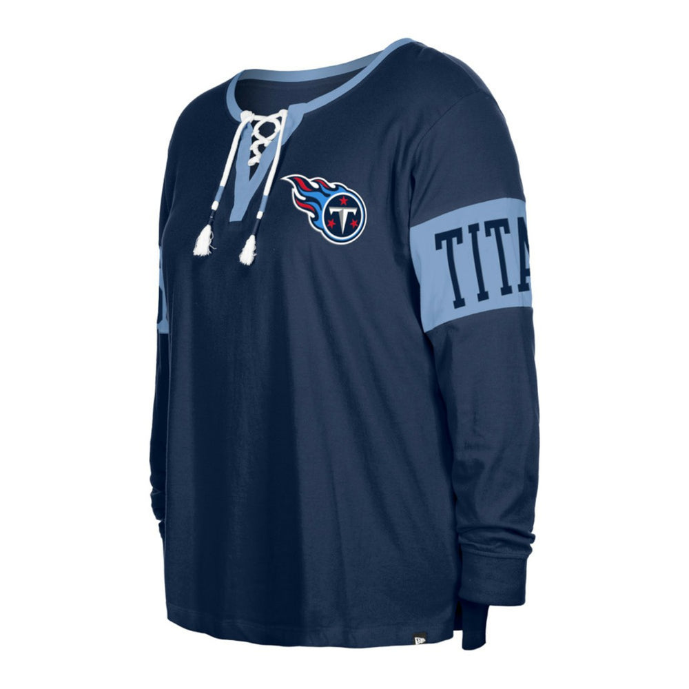 Tennessee Titans Women's Plus Size Lace-Up Notch Neck Long Sleeve T-Shirt | NFL Discount