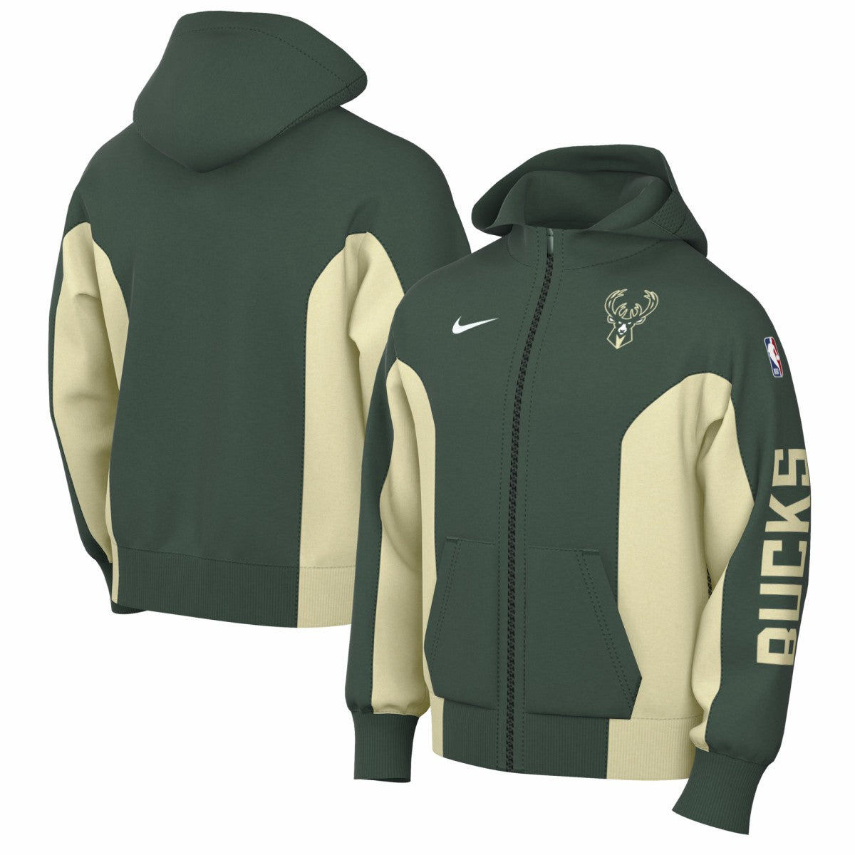 Hunter Green Milwaukee Bucks 2023/24 Authentic Showtime Full-Zip Hoodie | NBA