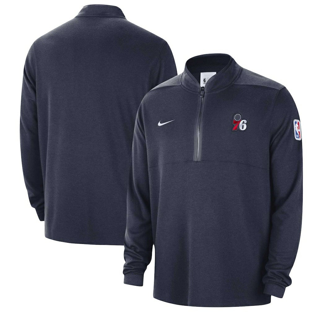 Navy Philadelphia 76ers Authentic Performance Half-Zip Jacket | NBA