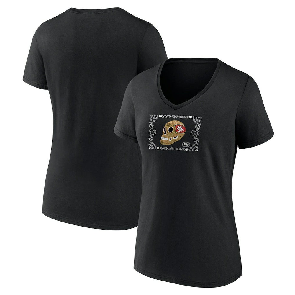 San Francisco 49ers Women's Sugar Skull V-Neck T-Shirt | NFL On sale