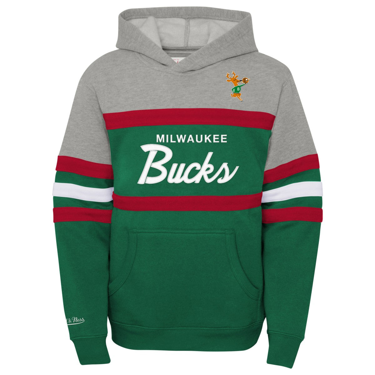 Green/Heather Gray Milwaukee Bucks Youth Hardwood Classics Head Coach Pullover Hoodie | NBA