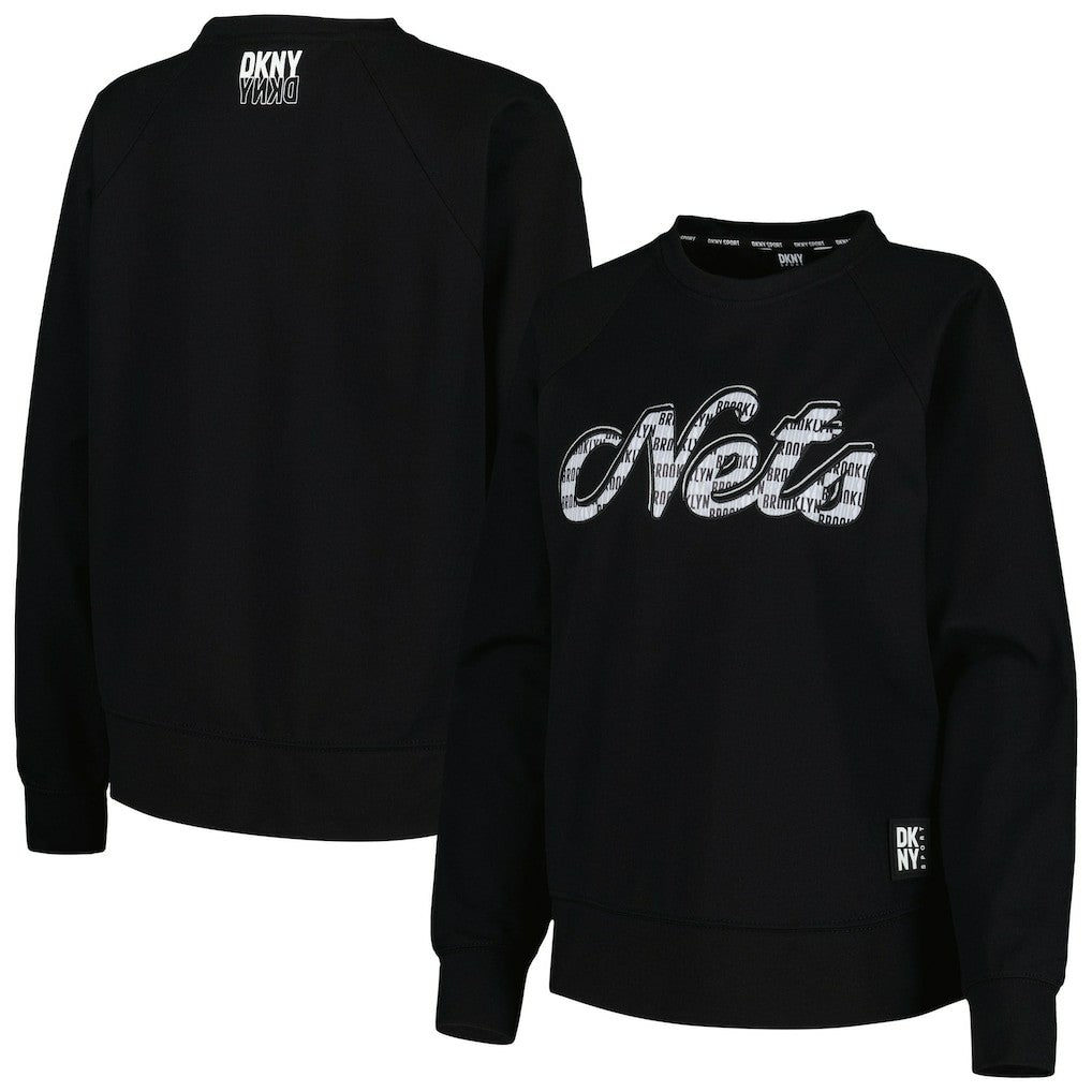 Black Brooklyn Nets DKNY Sport Women's Regina Raglan Pullover Sweatshirt | NBA