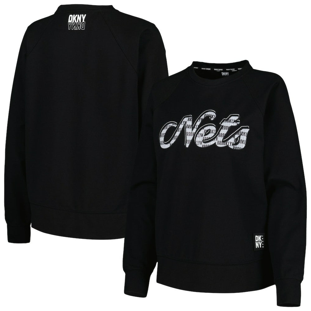 Black Brooklyn Nets DKNY Sport Women's Regina Raglan Pullover Sweatshirt | NBA