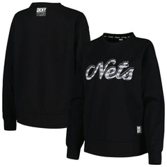 Black Brooklyn Nets DKNY Sport Women's Regina Raglan Pullover Sweatshirt | NBA