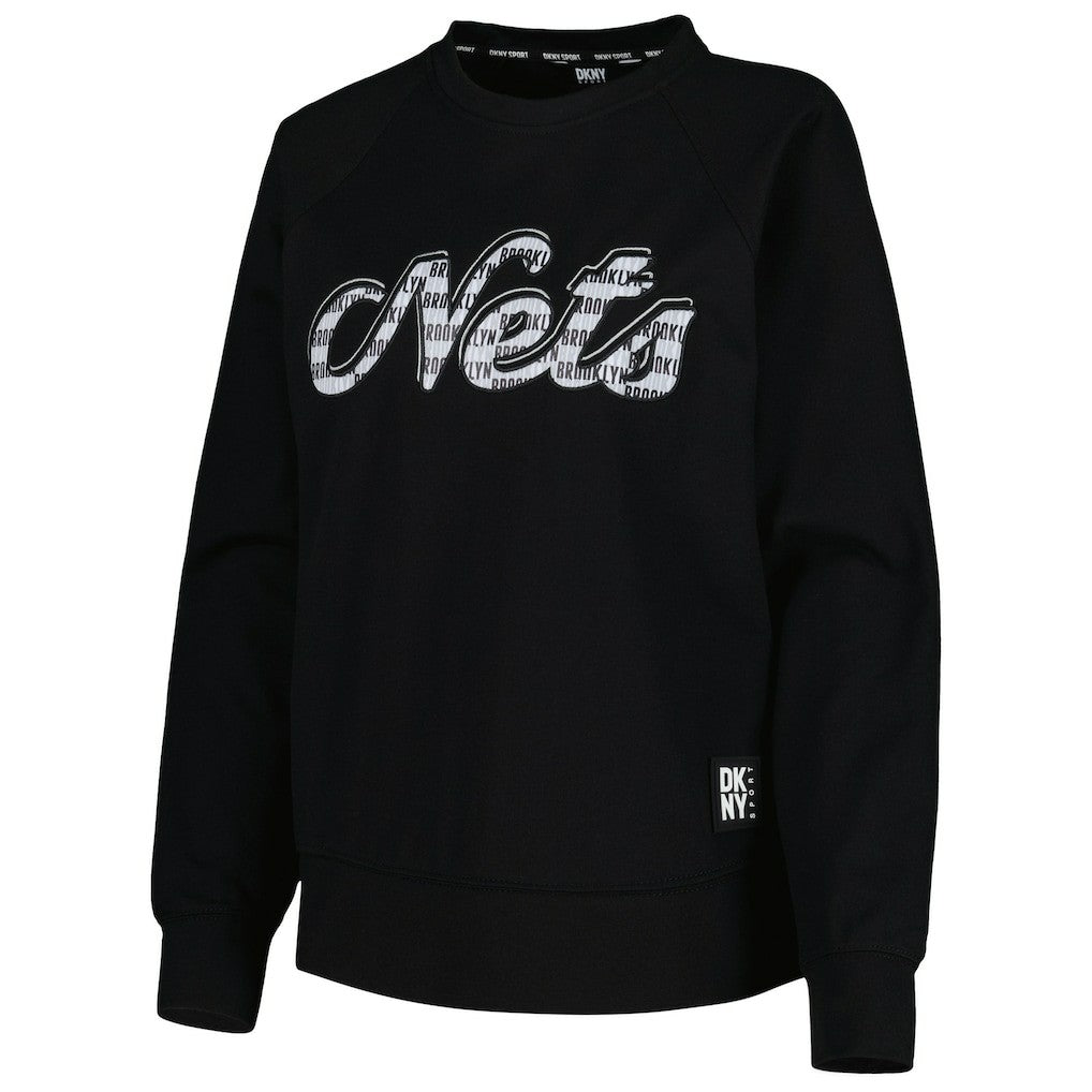 Black Brooklyn Nets DKNY Sport Women's Regina Raglan Pullover Sweatshirt | NBA