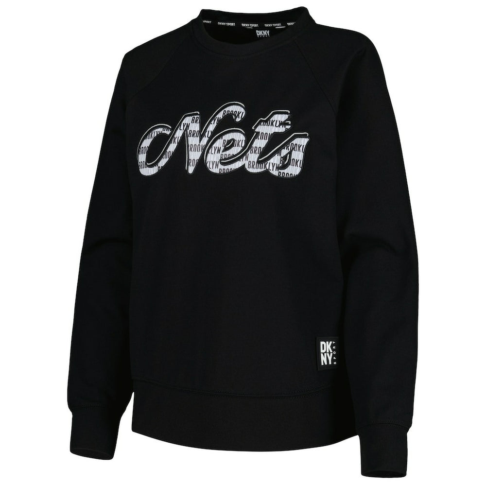 Black Brooklyn Nets DKNY Sport Women's Regina Raglan Pullover Sweatshirt | NBA
