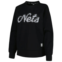 Black Brooklyn Nets DKNY Sport Women's Regina Raglan Pullover Sweatshirt | NBA