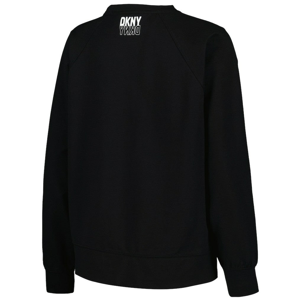 Black Brooklyn Nets DKNY Sport Women's Regina Raglan Pullover Sweatshirt | NBA