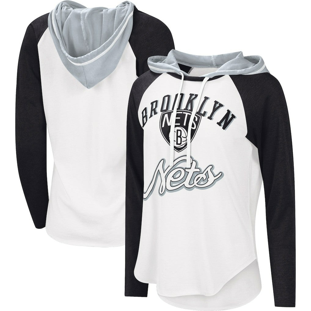 White Brooklyn Nets G-III 4Her by Carl Banks Women's MVP Raglan Hoodie Long Sleeve T-Shirt | NBA