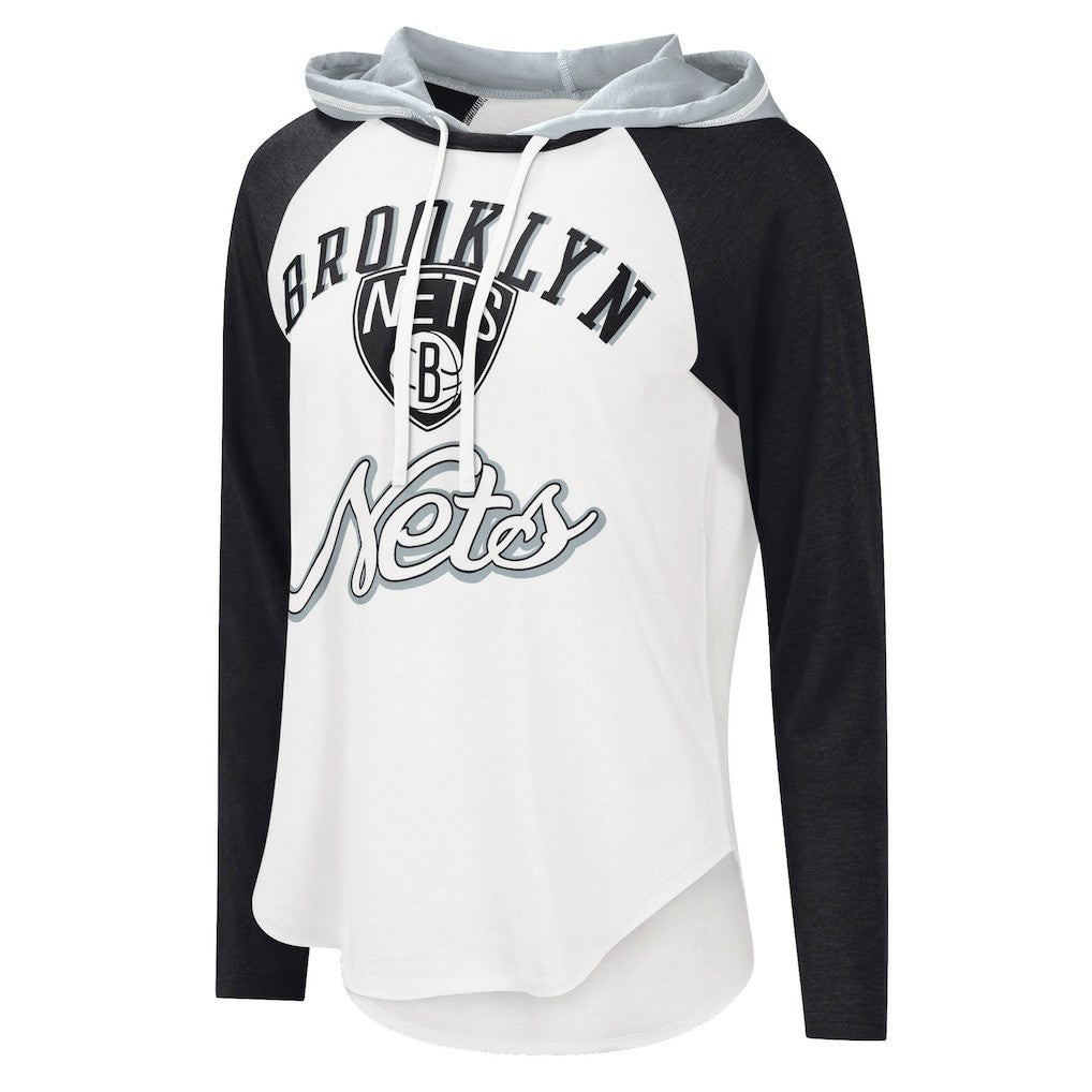 White Brooklyn Nets G-III 4Her by Carl Banks Women's MVP Raglan Hoodie Long Sleeve T-Shirt | NBA
