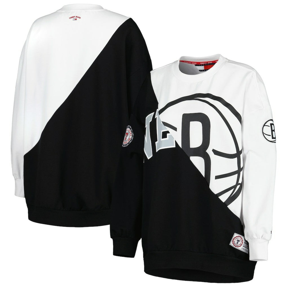 Black/White Brooklyn Nets Tommy Jeans Women's Ariel Pullover Sweatshirt | NBA