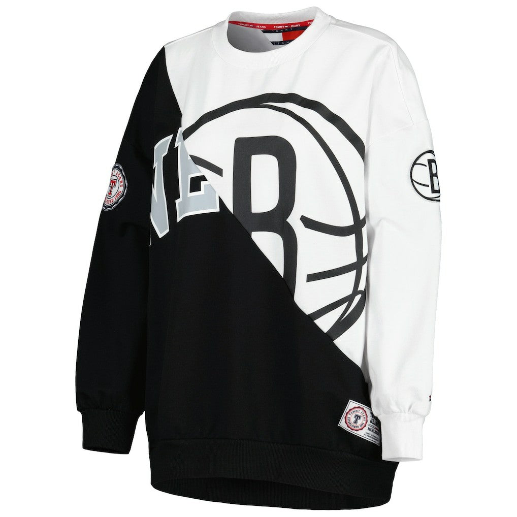 Black/White Brooklyn Nets Tommy Jeans Women's Ariel Pullover Sweatshirt | NBA