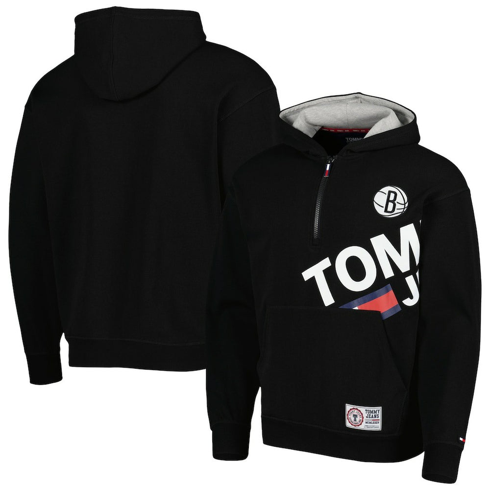 Black Brooklyn Nets Tommy Jeans Bernard Half-Zip Hoodie | NBA