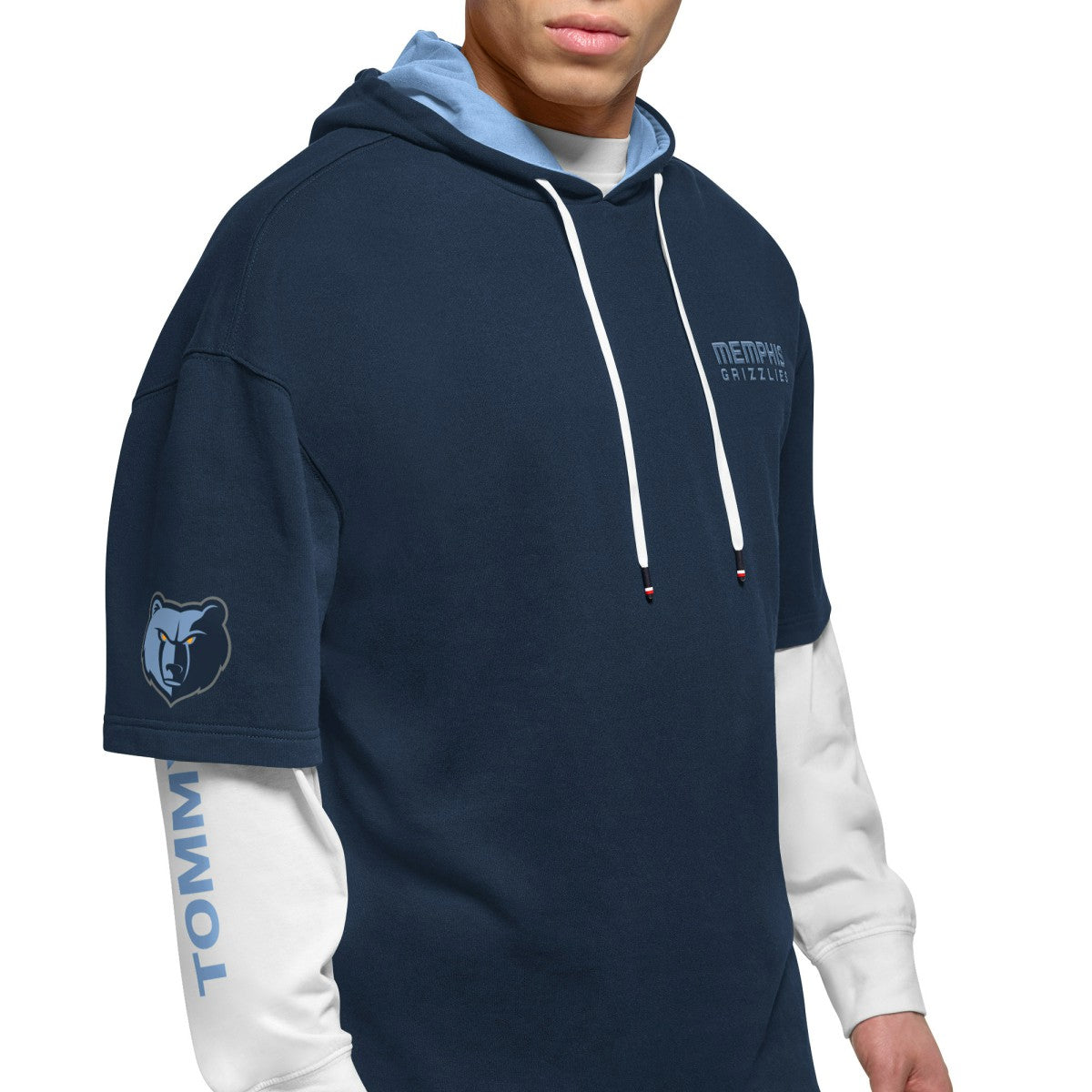 Navy/White Memphis Grizzlies Tommy Jeans Matthew 2-In-1 T-Shirt & Hoodie Combo Set | NBA