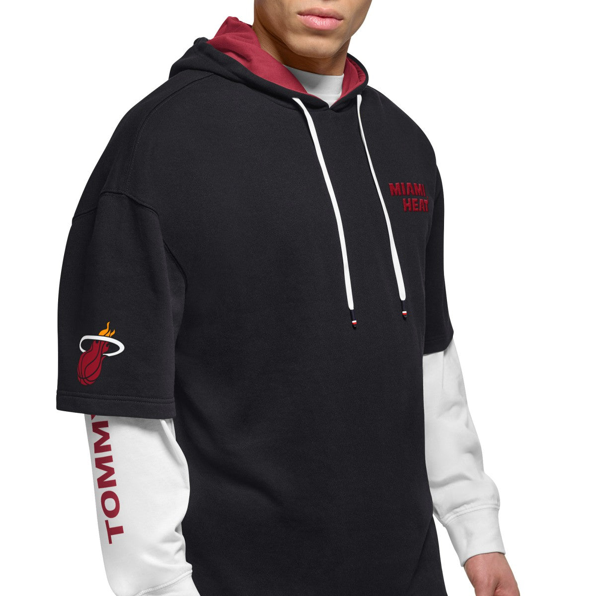 Black/White Miami Heat Tommy Jeans Matthew 2-In-1 T-Shirt & Hoodie Combo Set | NBA