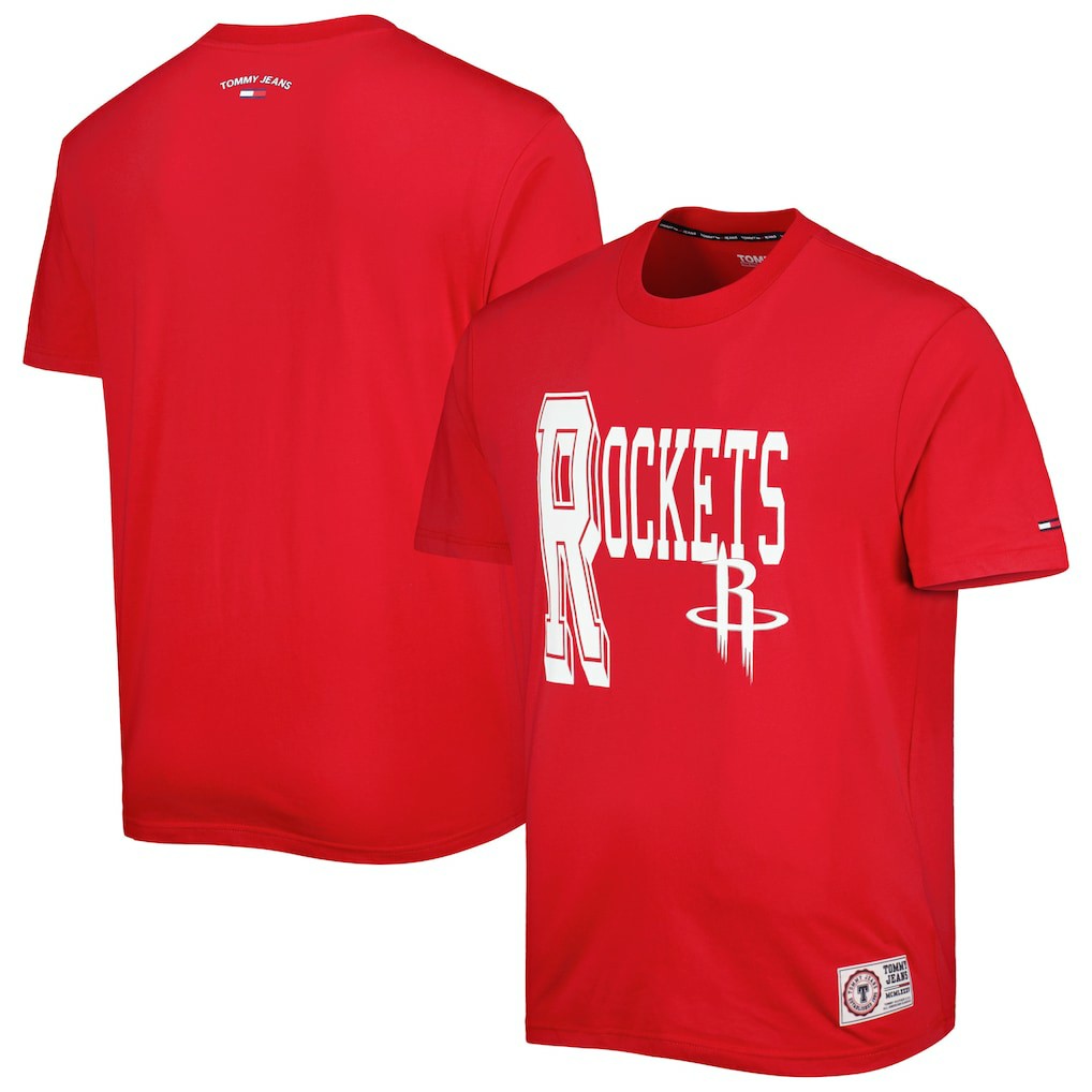 Red Houston Rockets Tommy Jeans Mel Varsity T-Shirt | NBA