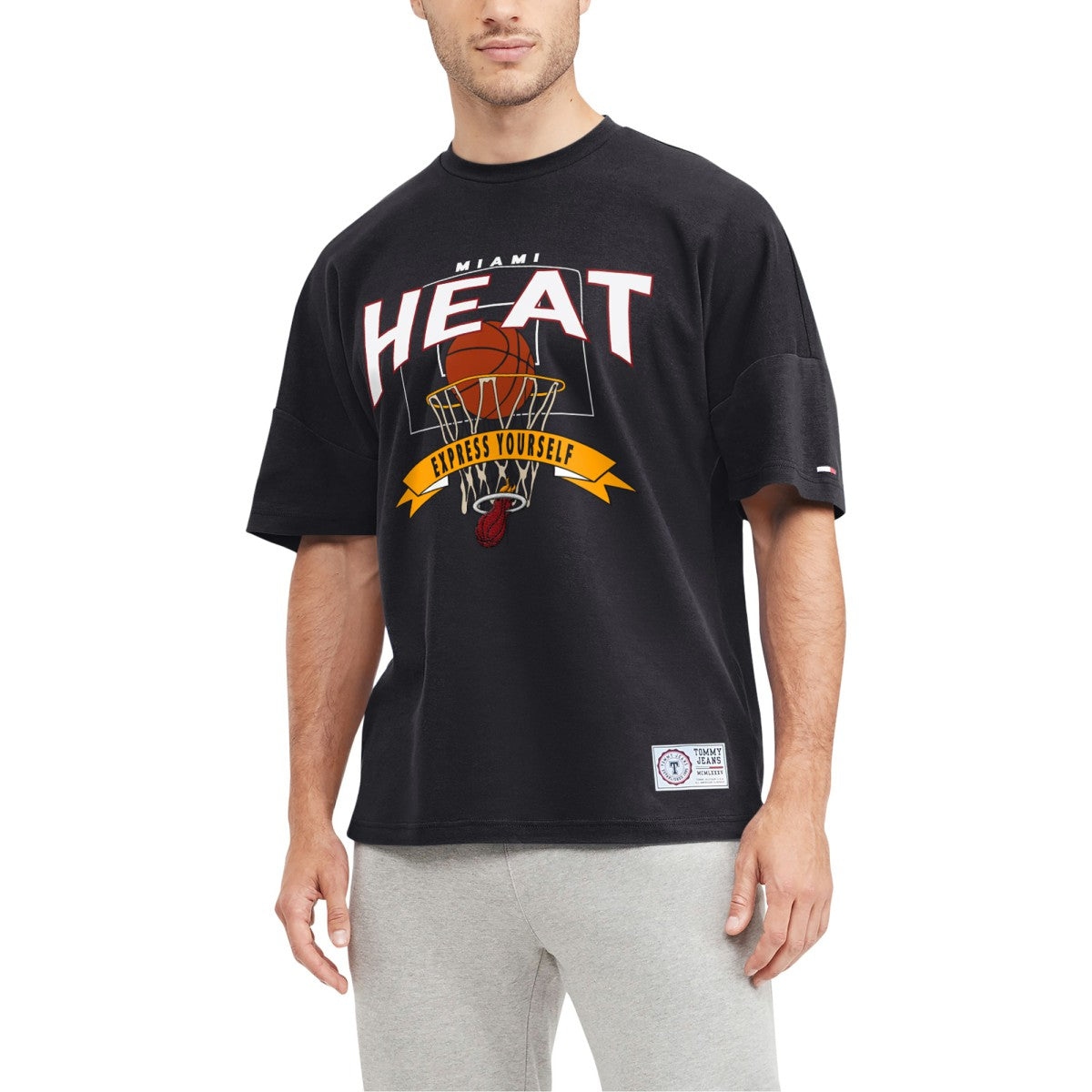 Black Miami Heat Tommy Jeans Tim Backboard T-Shirt | NBA