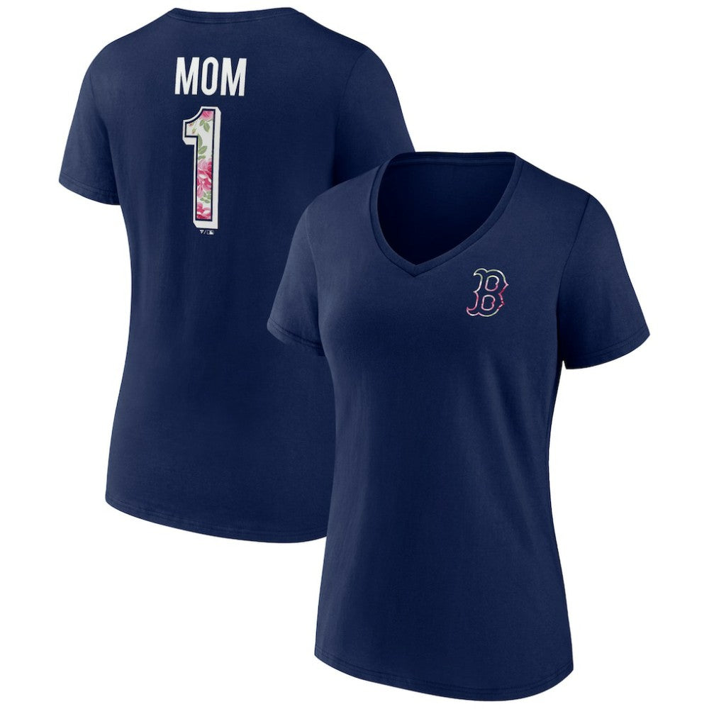 Boston Red Sox Women's Team Logo Mother's Day V-Neck T-Shirt - MLB T-shirts