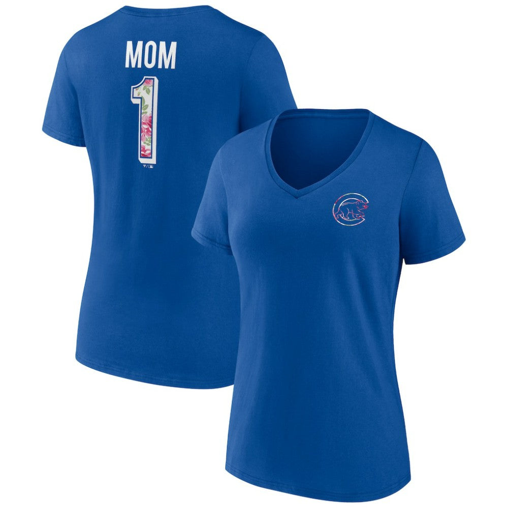 Chicago Cubs Women's Team Logo Mother's Day V-Neck T-Shirt - MLB T-shirts