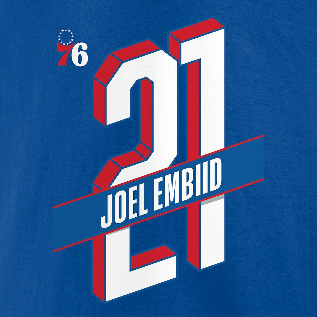 Royal Joel Embiid Philadelphia 76ers Full-Court Press Name & Number T-Shirt | NBA
