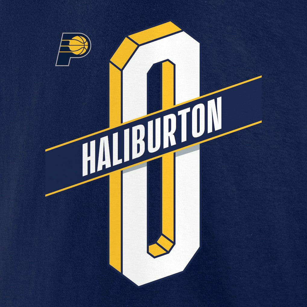 Navy Tyrese Haliburton Indiana Pacers Full-Court Press Name & Number T-Shirt | NBA