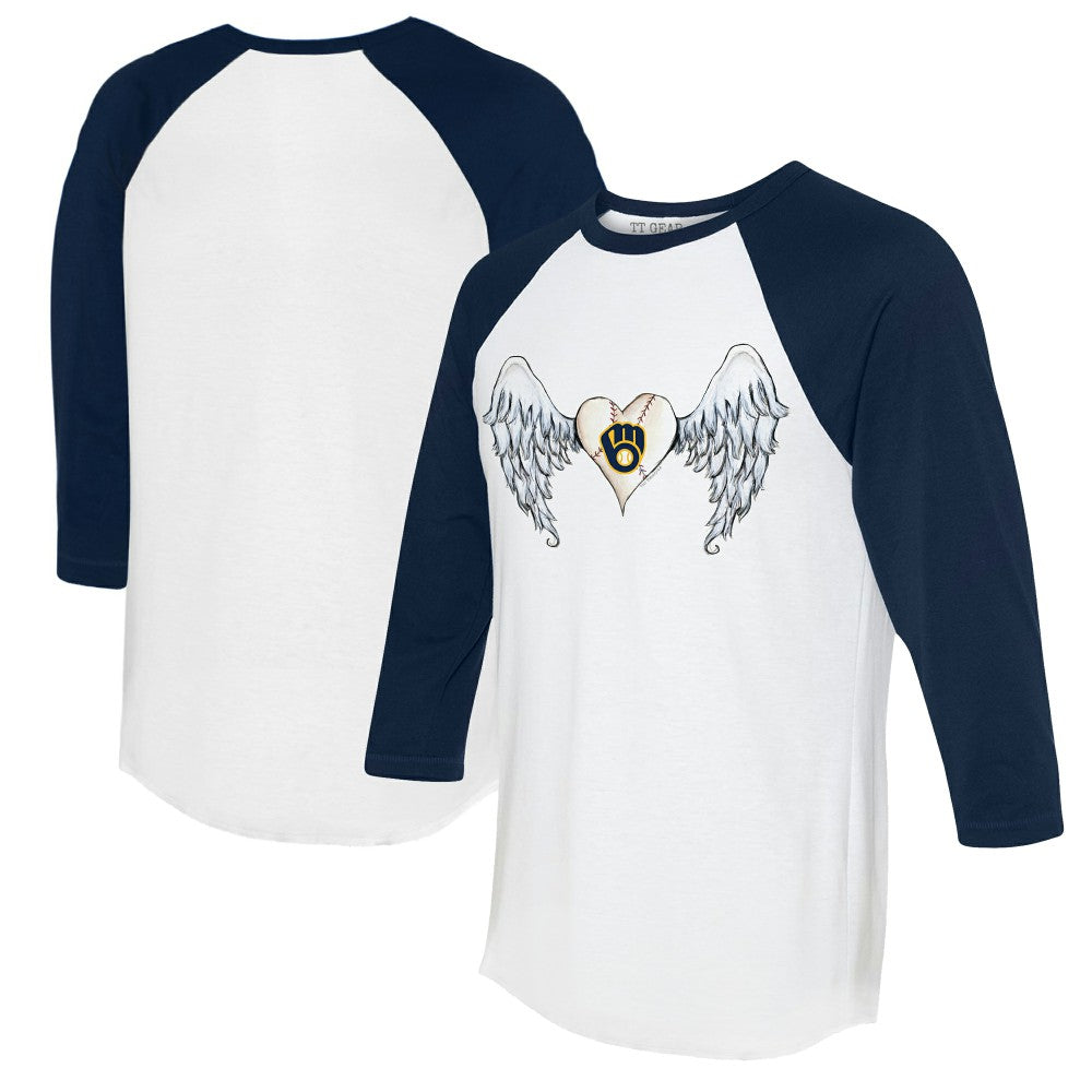 Milwaukee Brewers Tiny Turnip Women's Angel Wings 3/4-Sleeve Raglan T-Shirt - MLB T-shirts